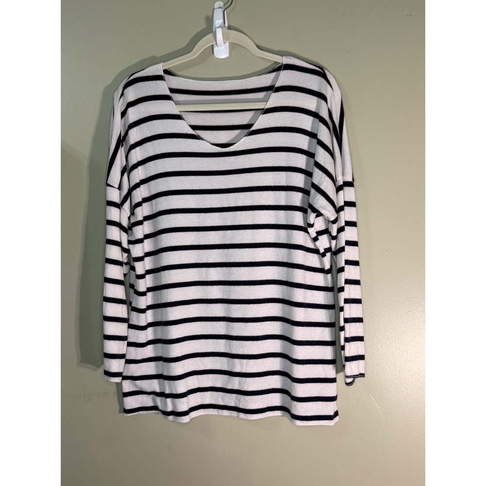 Made in Italy Striped V-Neck Knit Top Navy White Angora Wool Blend ART 9107